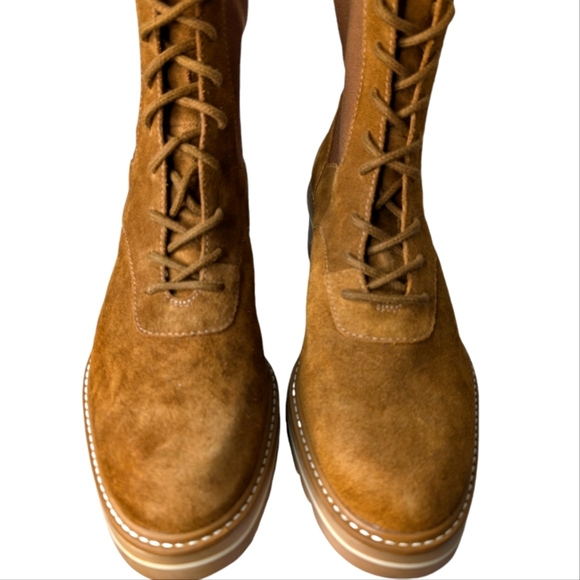 BERNARDO Salerno Lace-Up/Elastic Lug Sole Boot Tobacco Split Suede...Size 11 - Picture 3 of 10